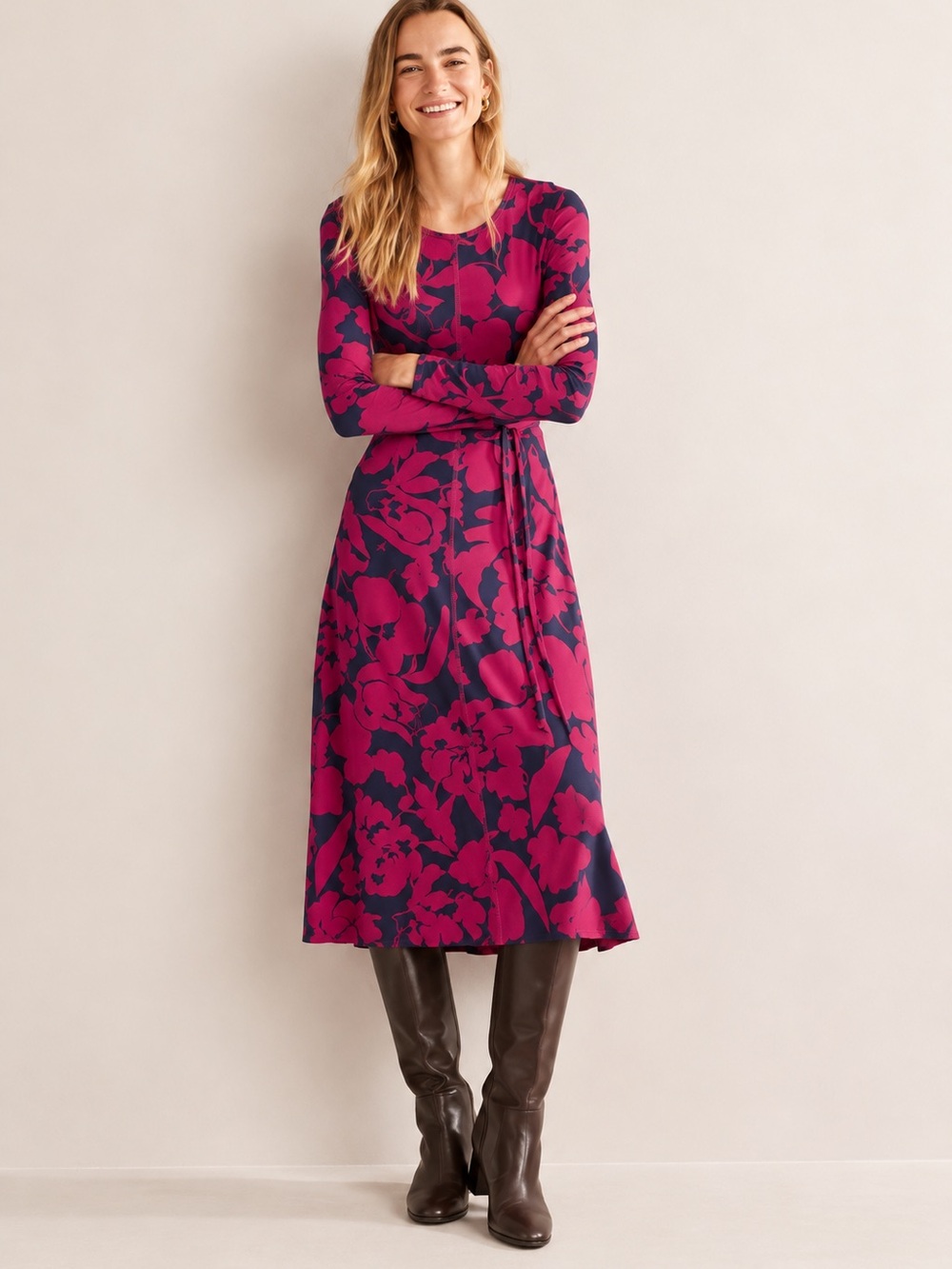 Boden | Lucy Jersey Midi Dress | Wine Burgundy Navy Floral Size 10R